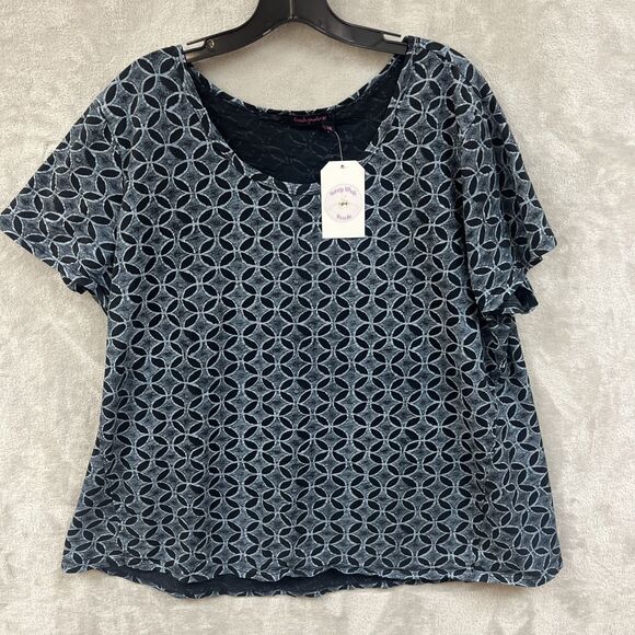 Fresh Produce Top 2X Blue Geometric Print Round Neck 100%‎ Cotton USA Made - Picture 1 of 7